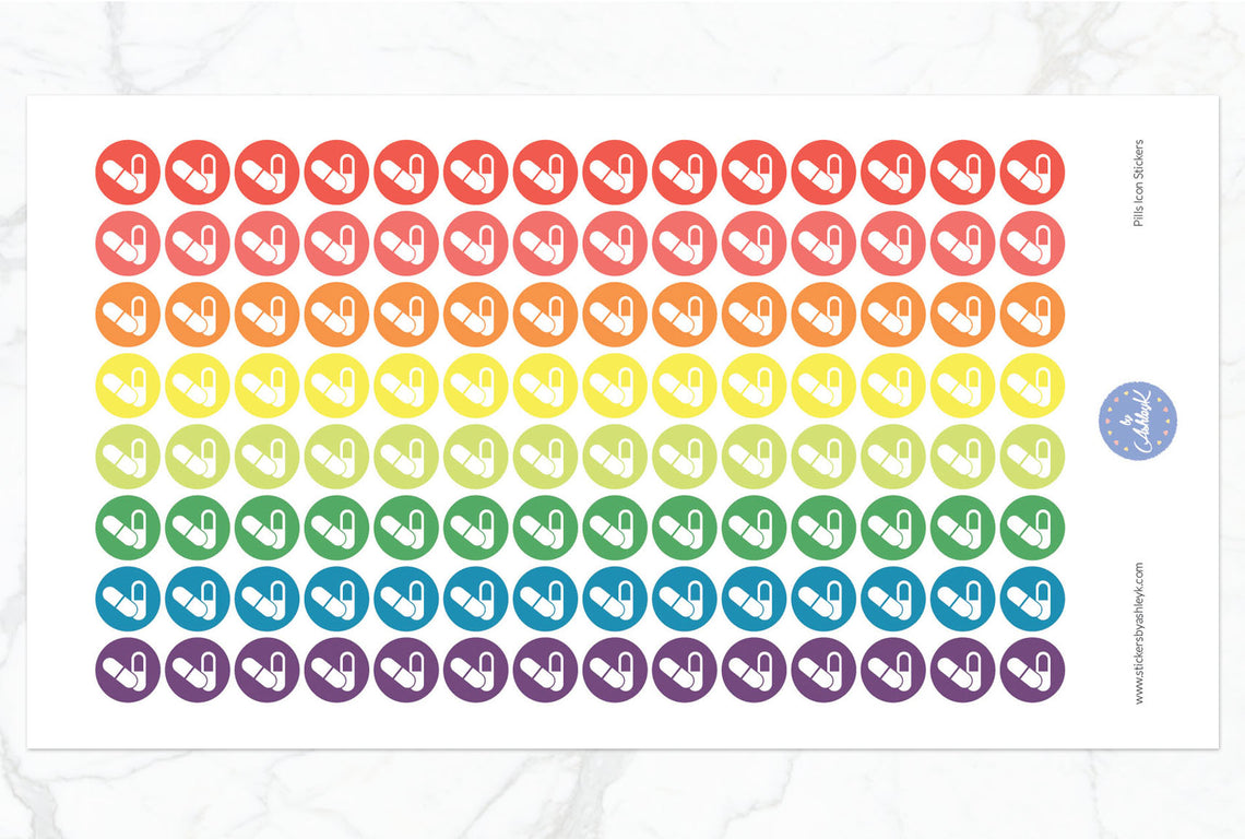 Pills Icon Round Stickers - Pastel Rainbow