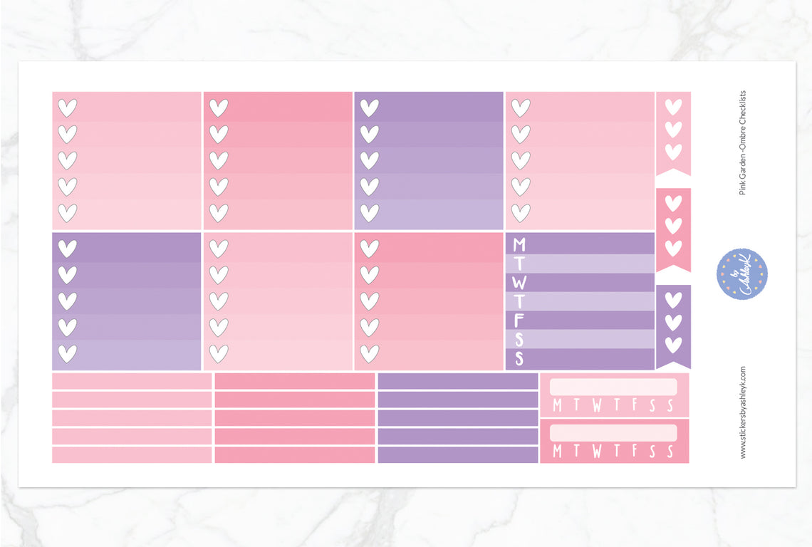 Pink Garden Weekly Kit  - Ombre Checklist Sheet