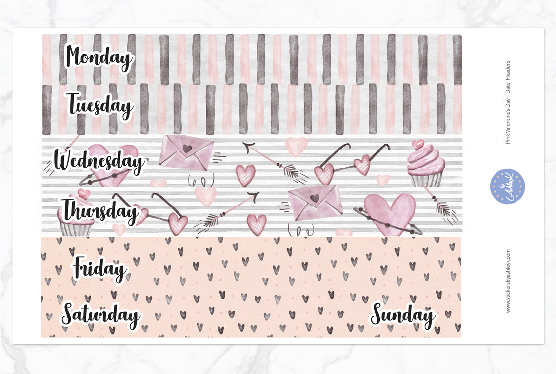 Pink Valentine's Day Daily Duo Weekly Kit  - Date Header Sheet