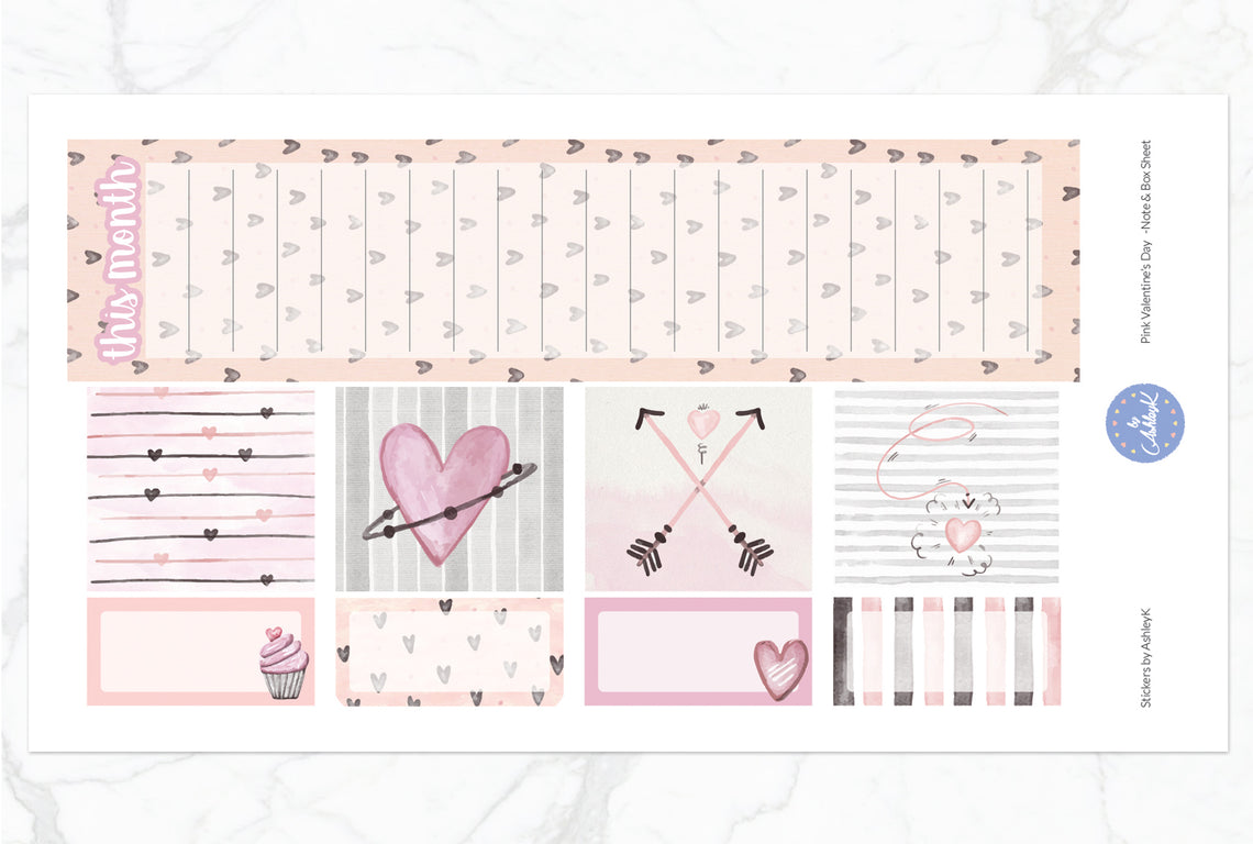 Pink Valentine's Day Weekly Kit  - Note & Box Sheet