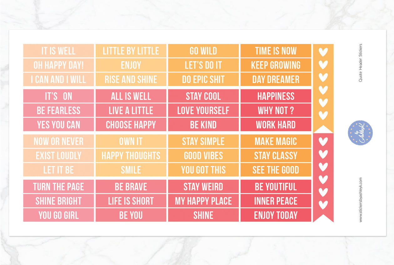 Quote Header Stickers - Peach