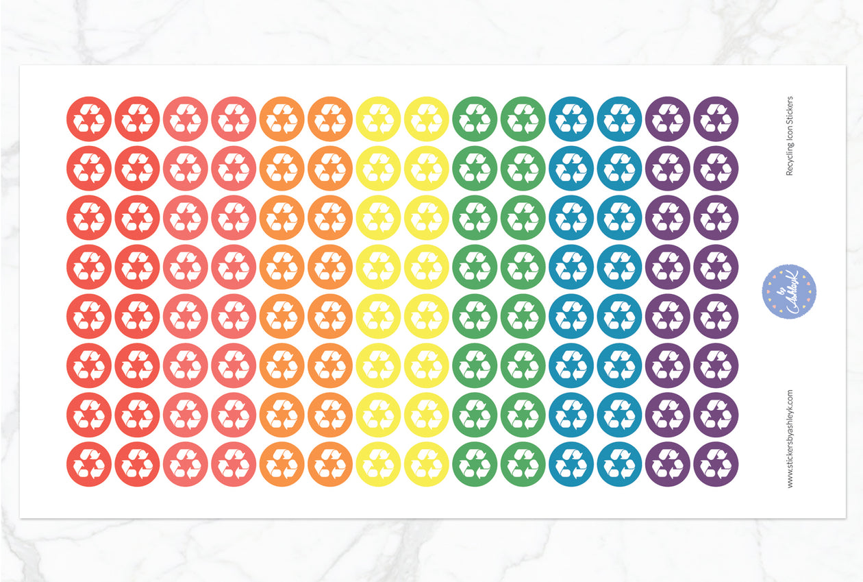 Recycling Icon Round Stickers - Pastel Rainbow