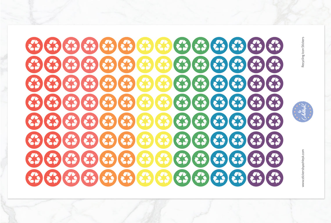Recycling Icon Round Stickers - Pastel Rainbow