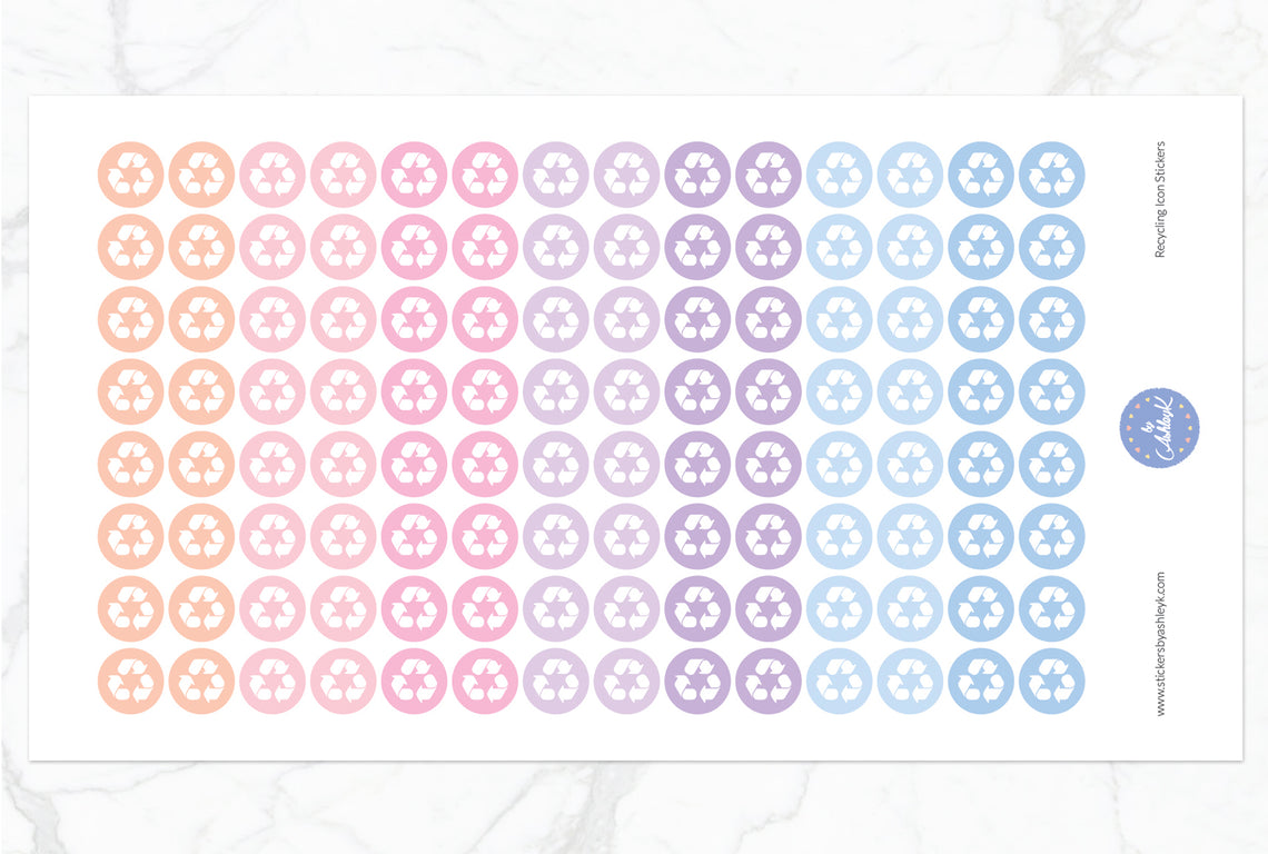 Recycling Icon Round Stickers - Pastel Sunset