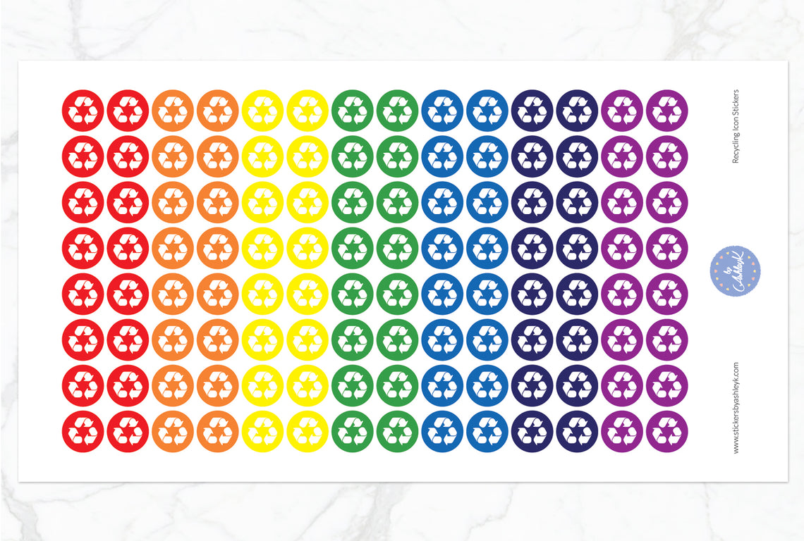 Recycling Icon Round Stickers - Rainbow