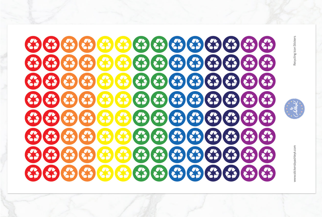 Recycling Icon Round Stickers - Rainbow