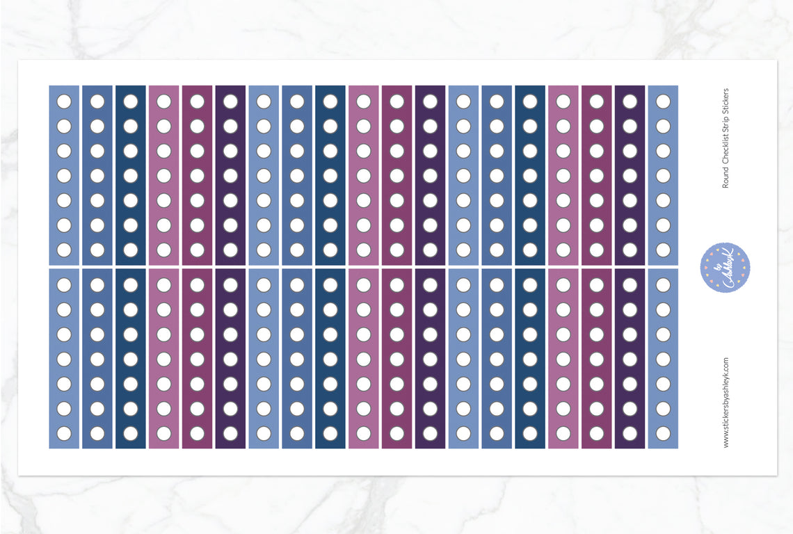 Round Checklist Thin Strip Stickers - Blueberry