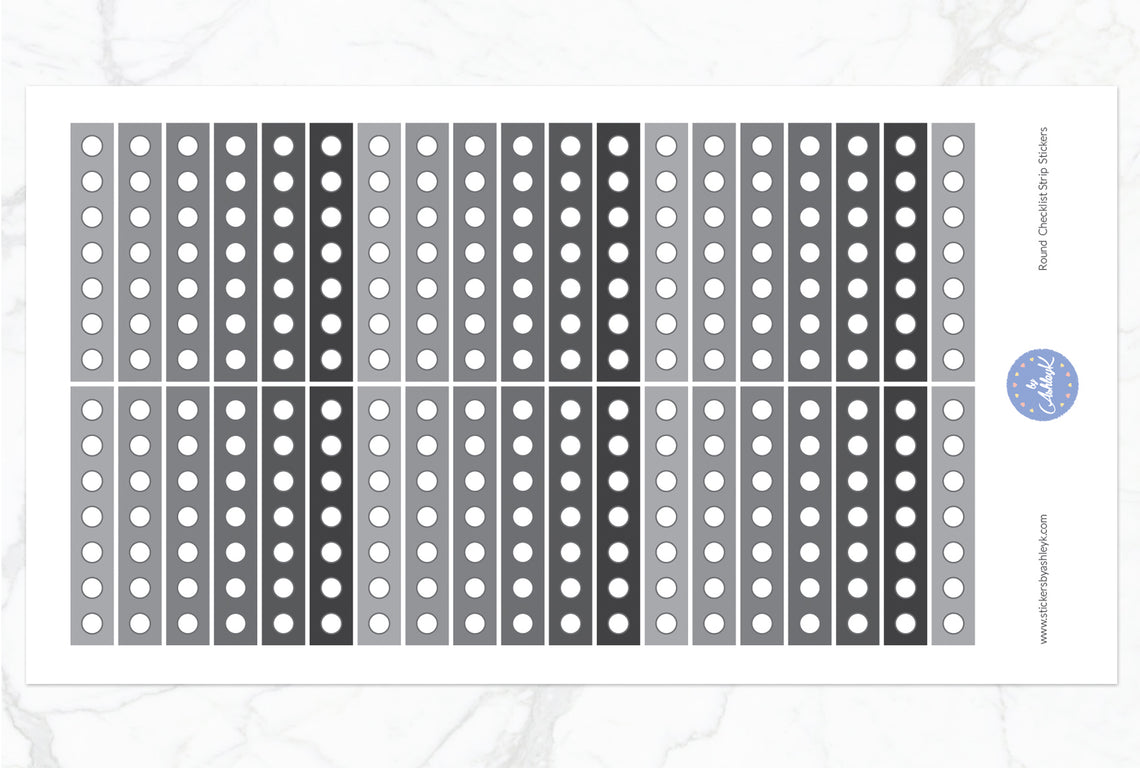 Round Checklist Thin Strip Stickers - Monochrome