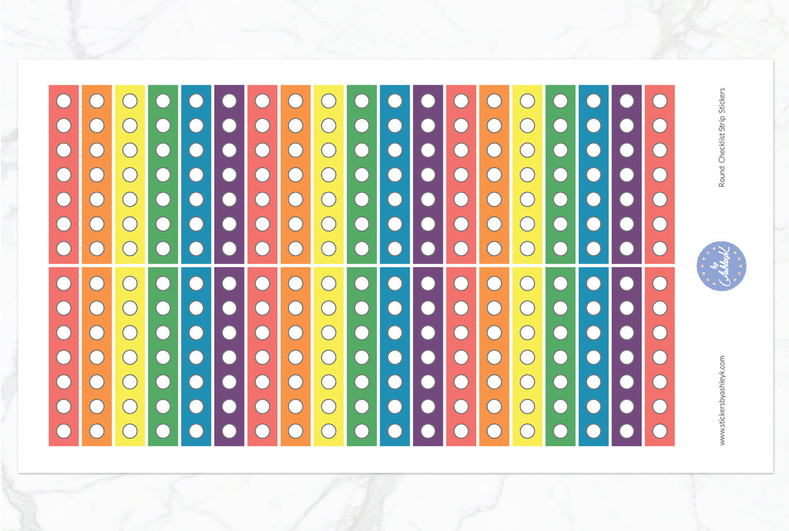 Round Checklist Thin Strip Stickers - Pastel Rainbow