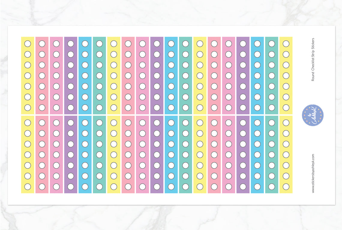 Round Checklist Thin Strip Stickers - Pastel
