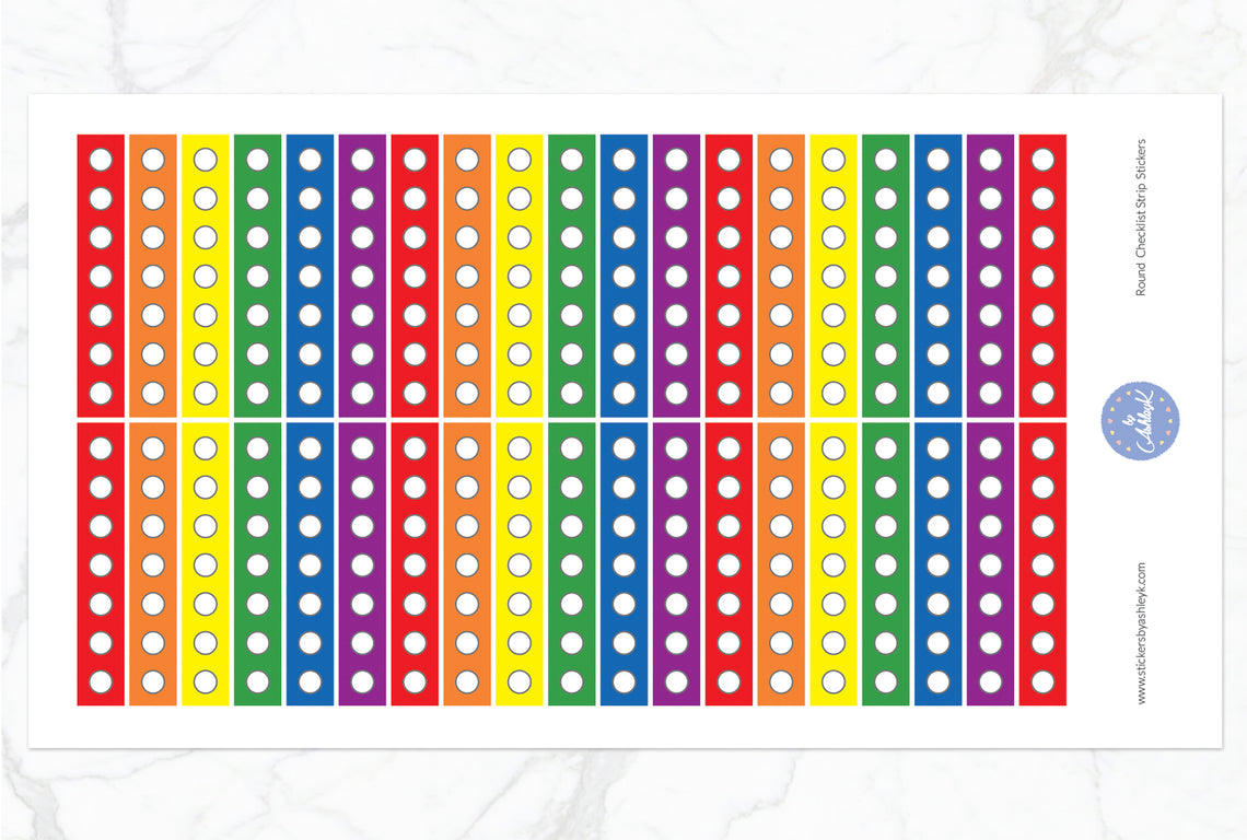 Round Checklist Thin Strip Stickers - Rainbow