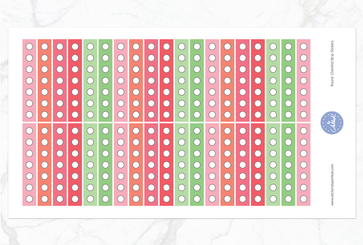 Round Checklist Thin Strip Stickers - Strawberry