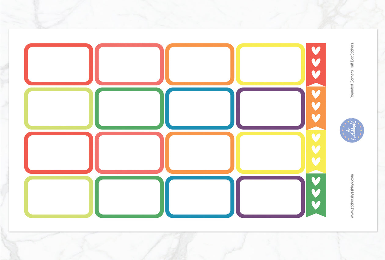 Rounded Corner Half Box Stickers - Pastel Rainbow