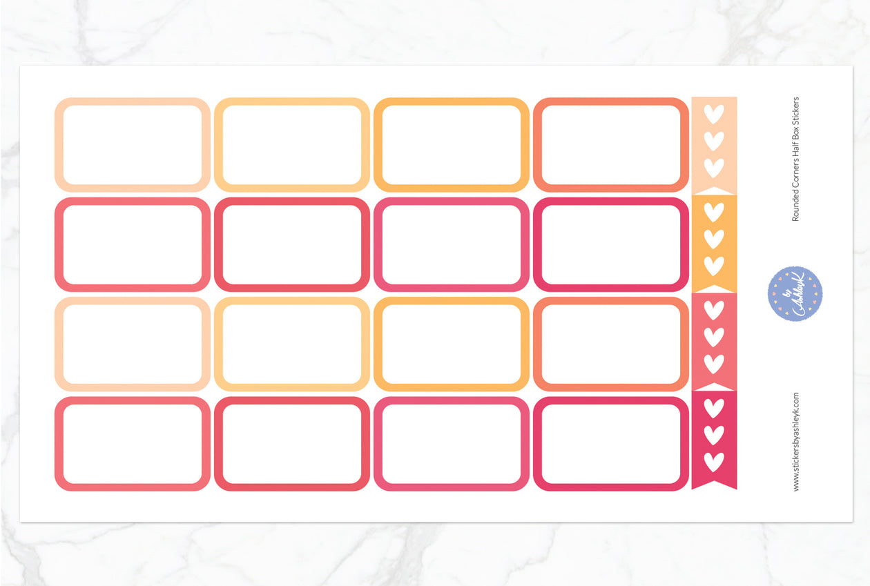 Rounded Corner Half Box Stickers - Peach