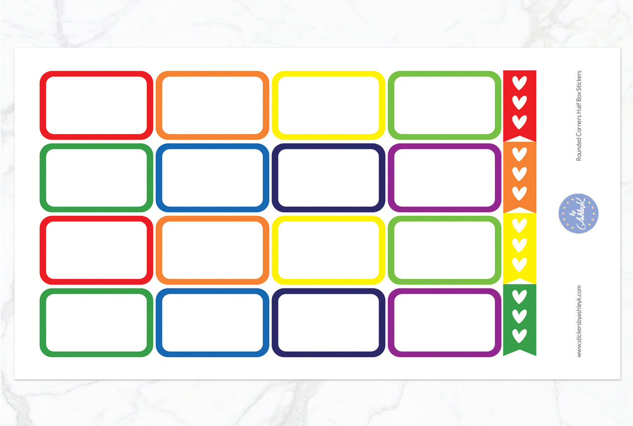Rounded Corner Half Box Stickers - Rainbow