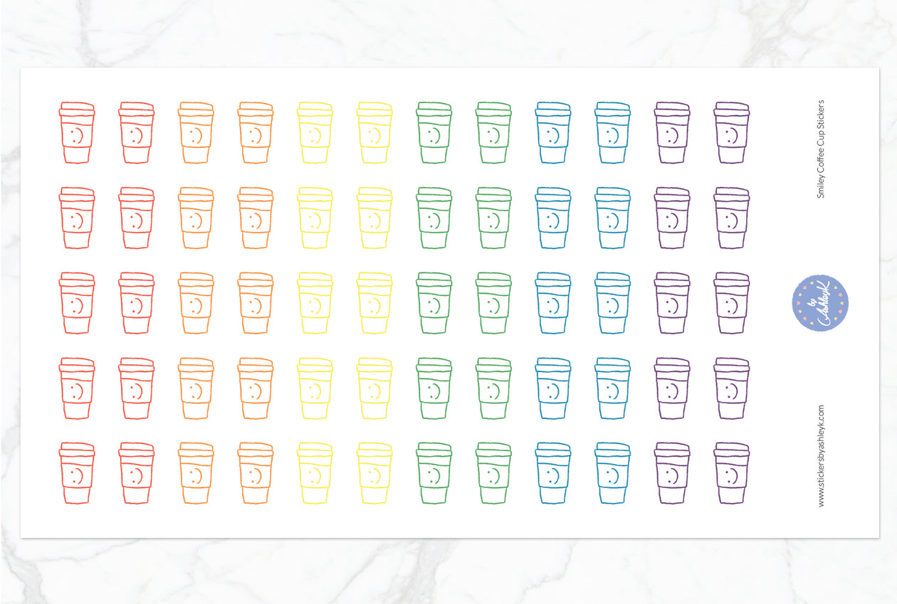 Smiley Coffee Cup Stickers - Pastel Rainbow