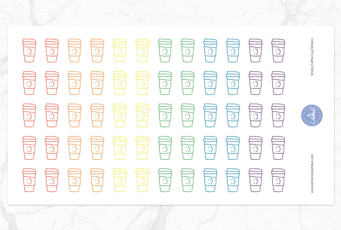 Smiley Coffee Cup Stickers - Pastel Rainbow