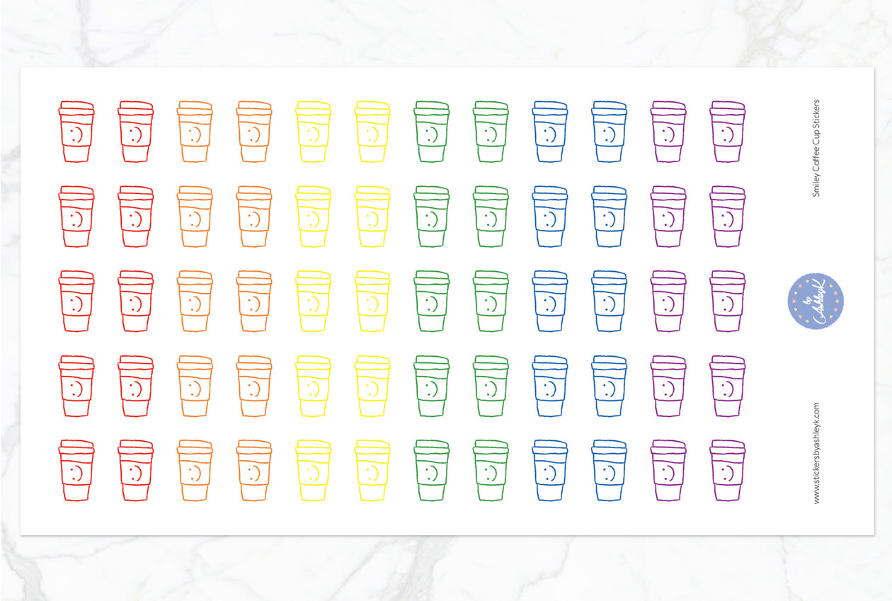 Smiley Coffee Cup Stickers - Rainbow