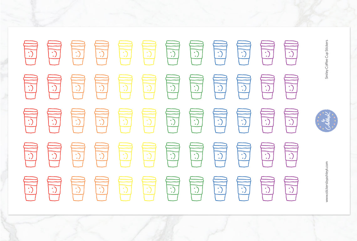 Smiley Coffee Cup Stickers - Rainbow