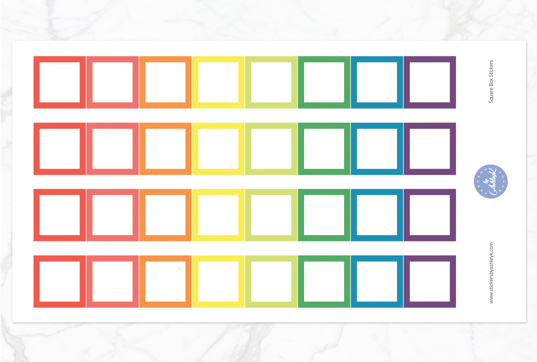 Square Box Stickers - Pastel Rainbow