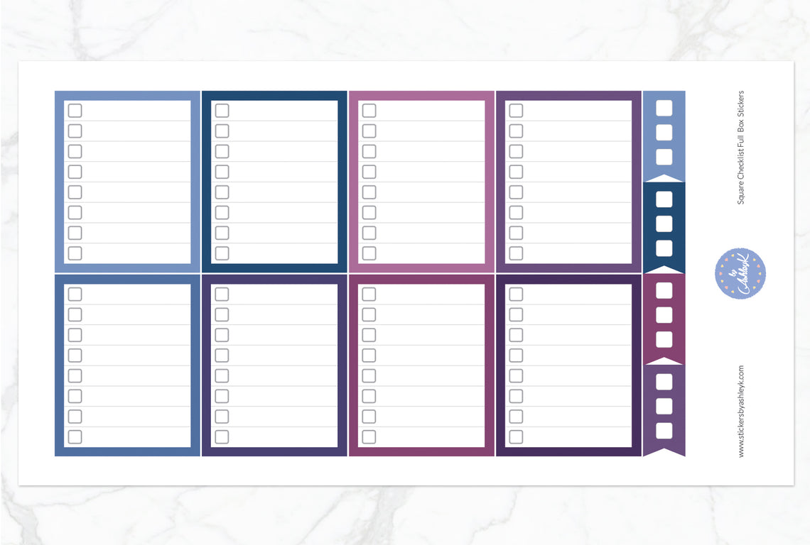 Square Checklist Full Box Stickers - Blueberry
