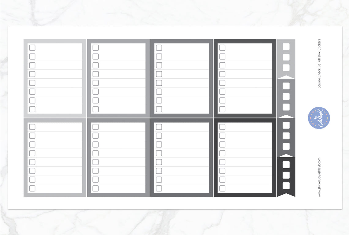 Square Checklist Full Box Stickers - Monochrome