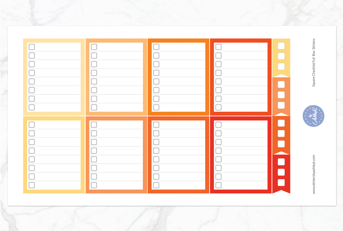 Square Checklist Full Box Stickers - Orange