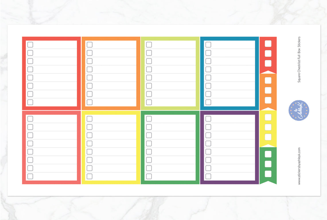 Square Checklist Full Box Stickers - Pastel Rainbow