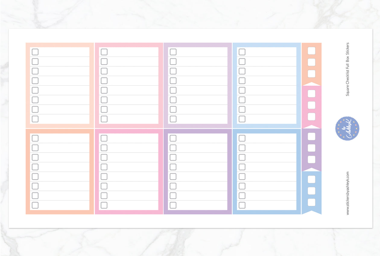 Square Checklist Full Box Stickers - Pastel Sunset