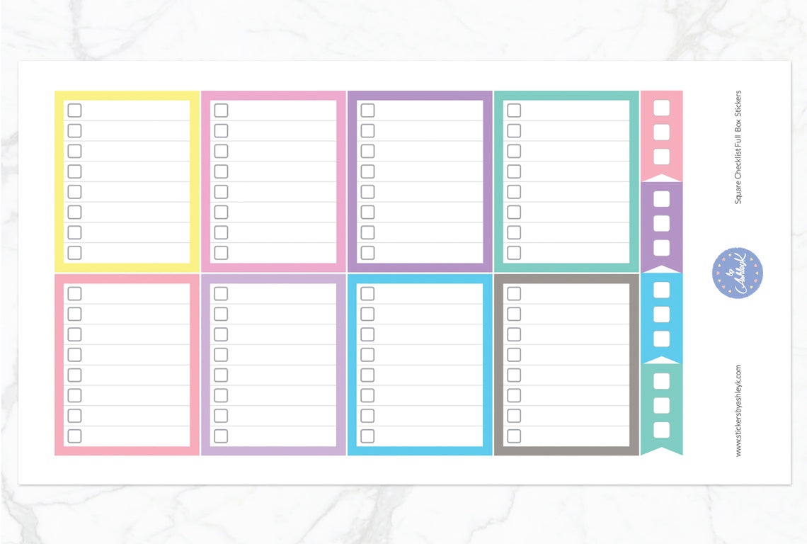 Square Checklist Full Box Stickers - Pastel