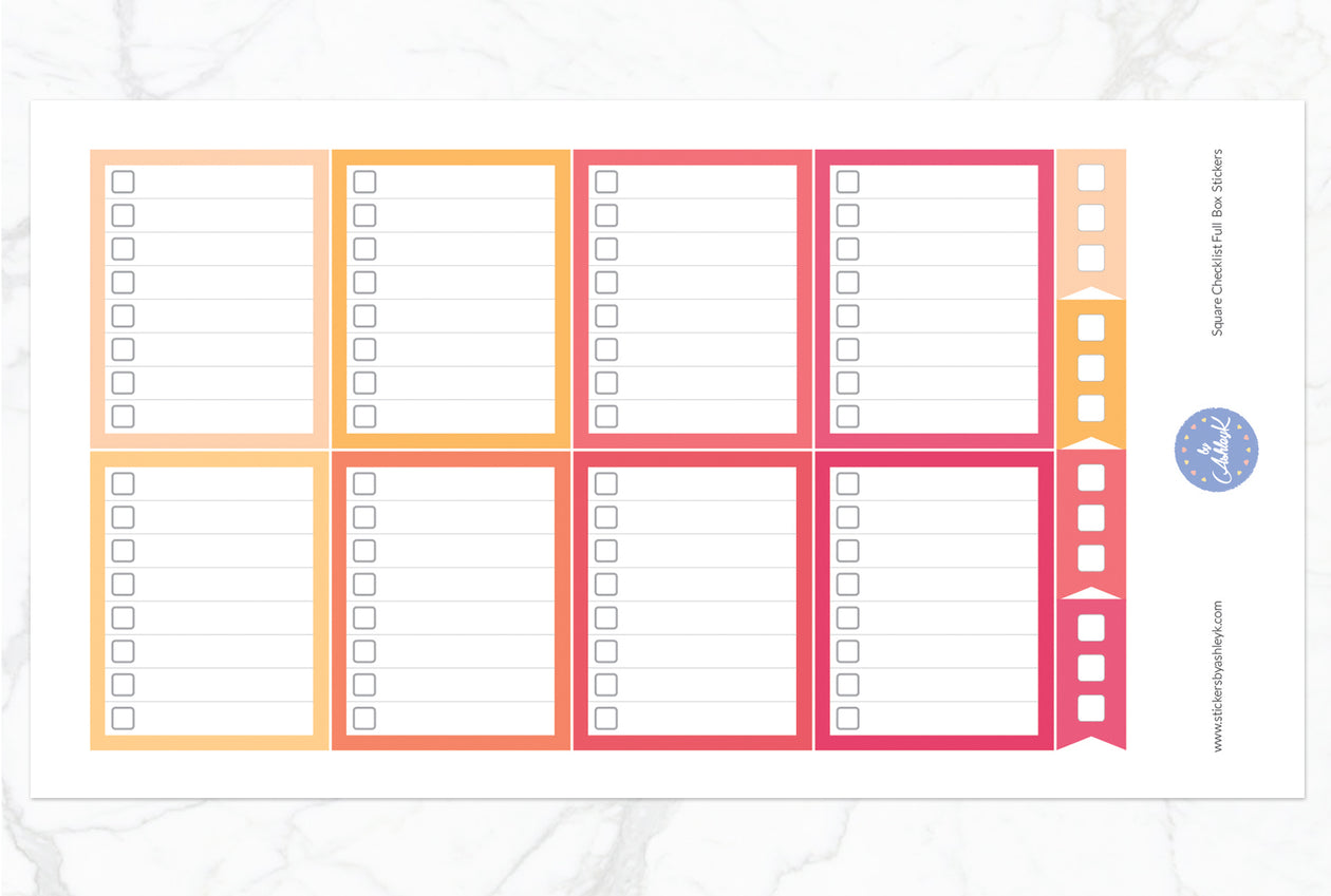 Square Checklist Full Box Stickers - Peach