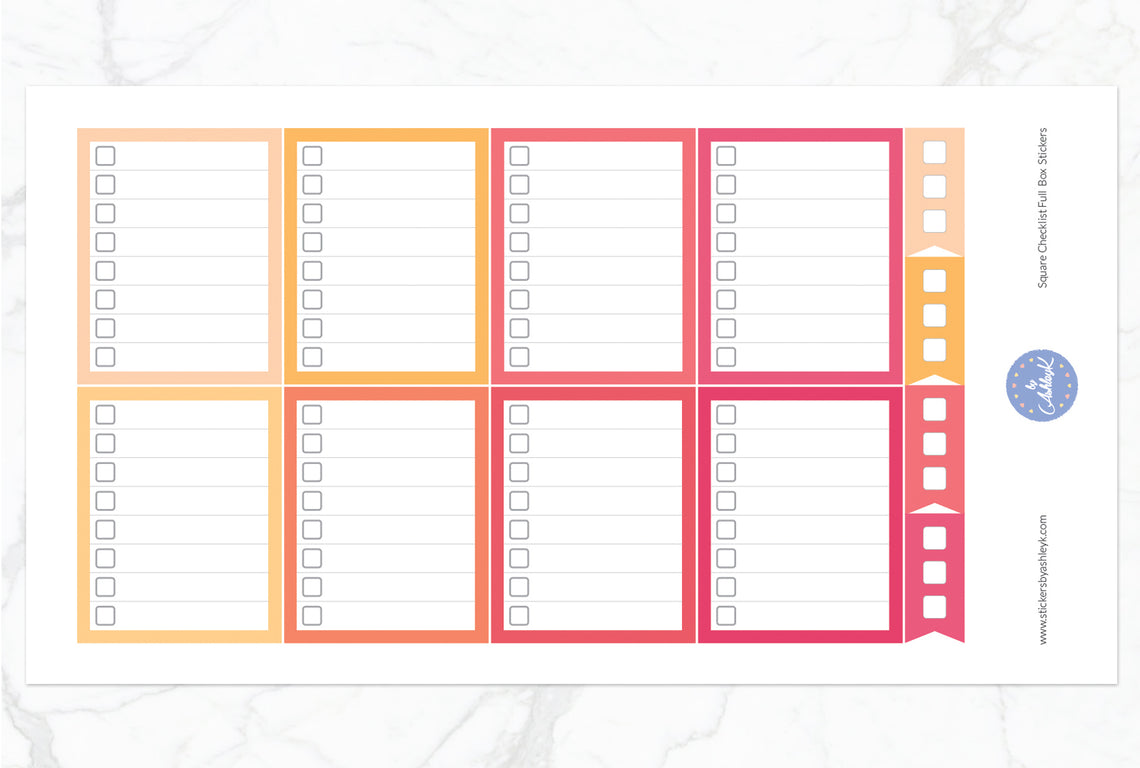 Square Checklist Full Box Stickers - Peach