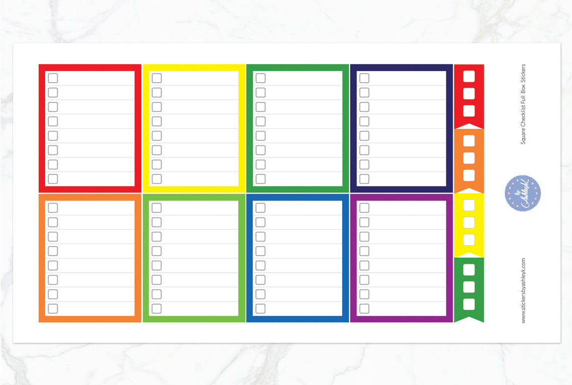 Square Checklist Full Box Stickers - Rainbow