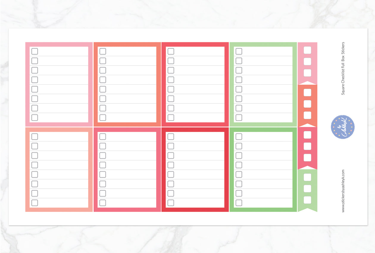 Square Checklist Full Box Stickers - Strawberry