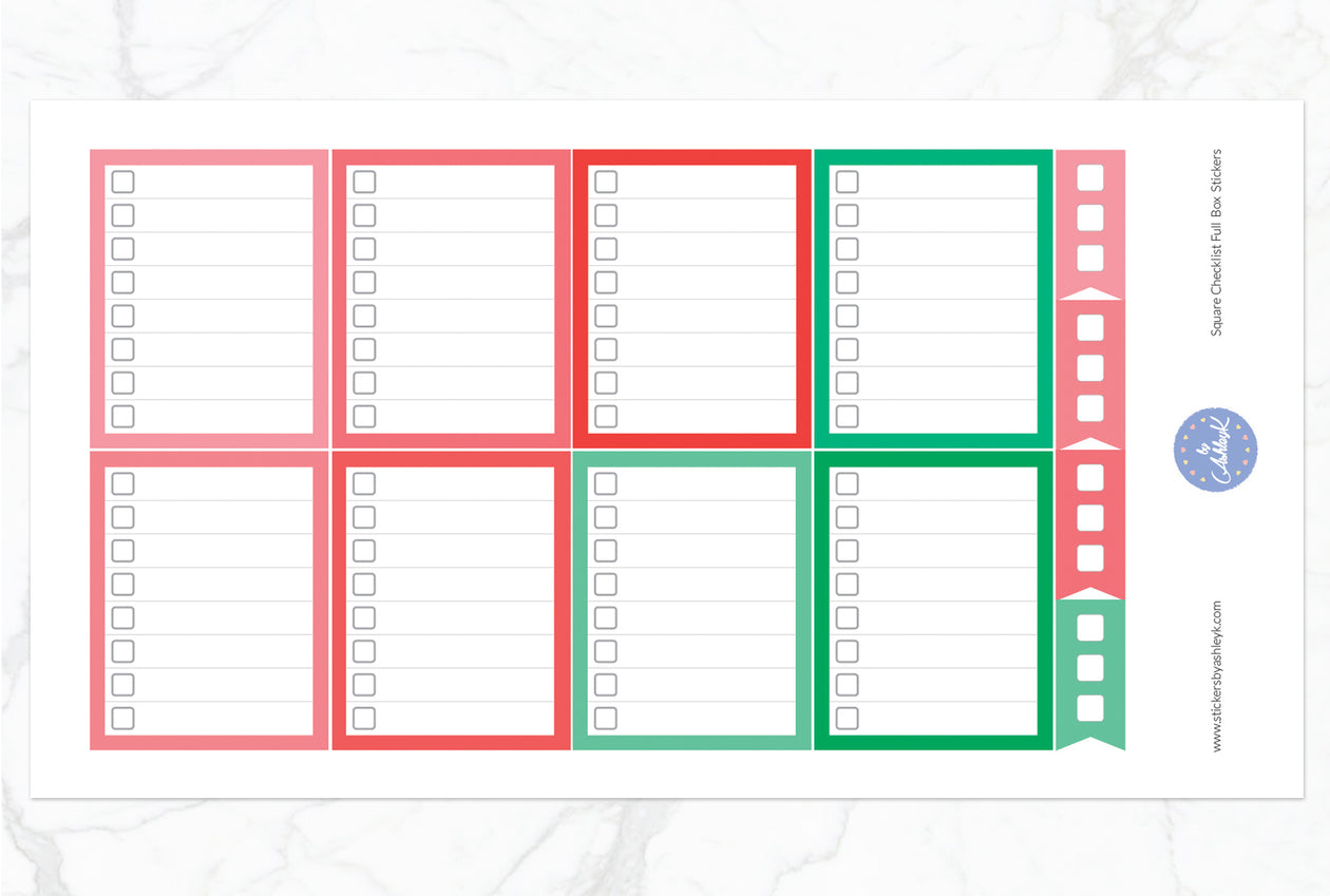 Square Checklist Full Box Stickers - Watermelon