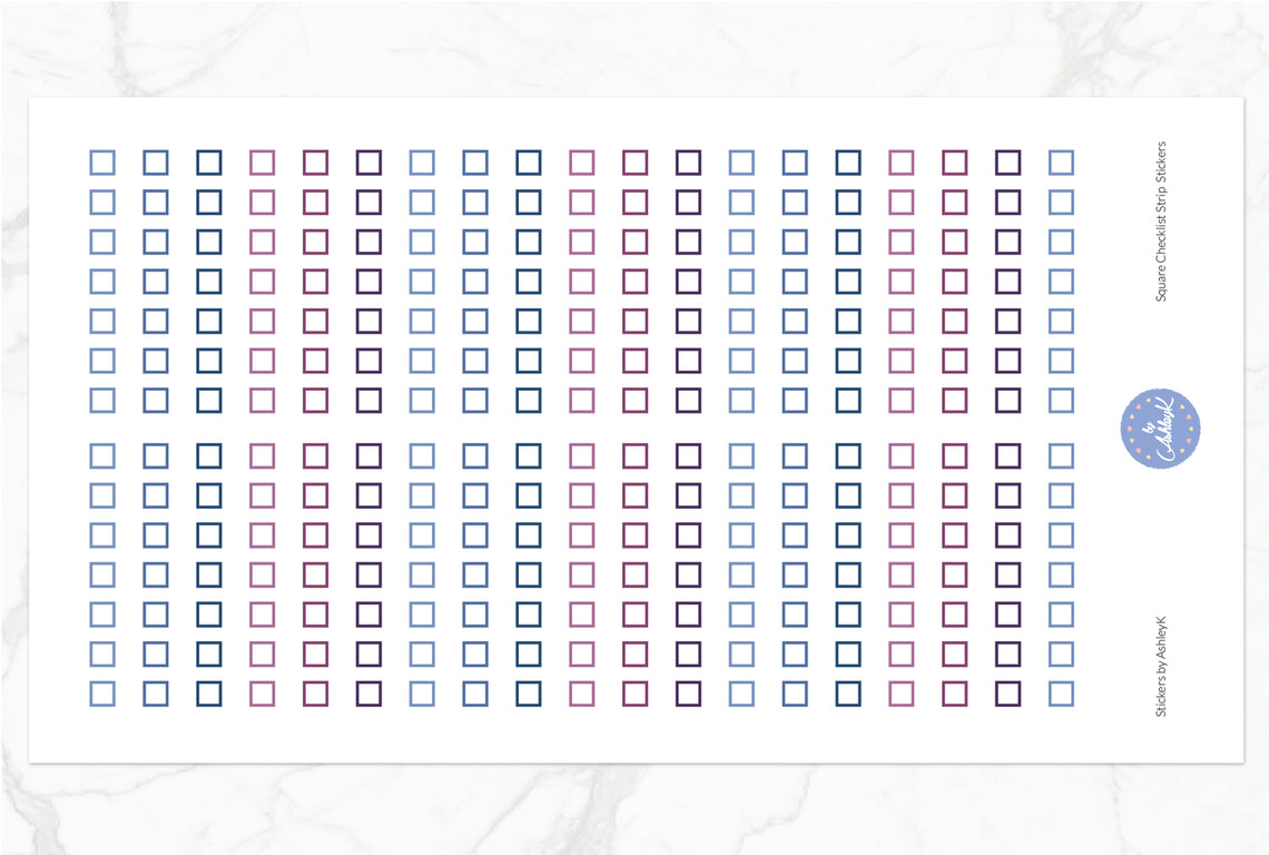 Square Checklist Strip Stickers - Blueberry