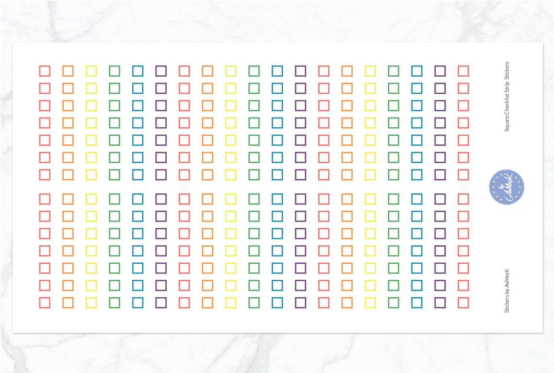 Square Checklist Strip Stickers - Pastel Rainbow