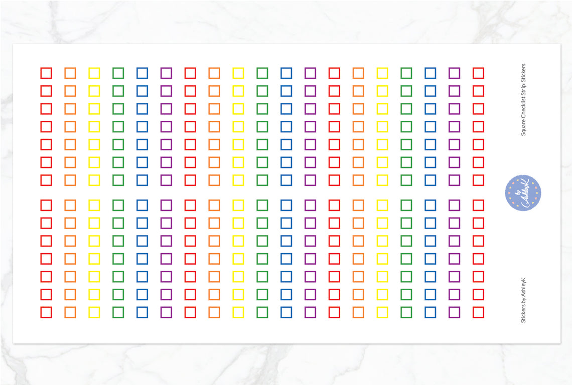 Square Checklist Strip Stickers - Rainbow