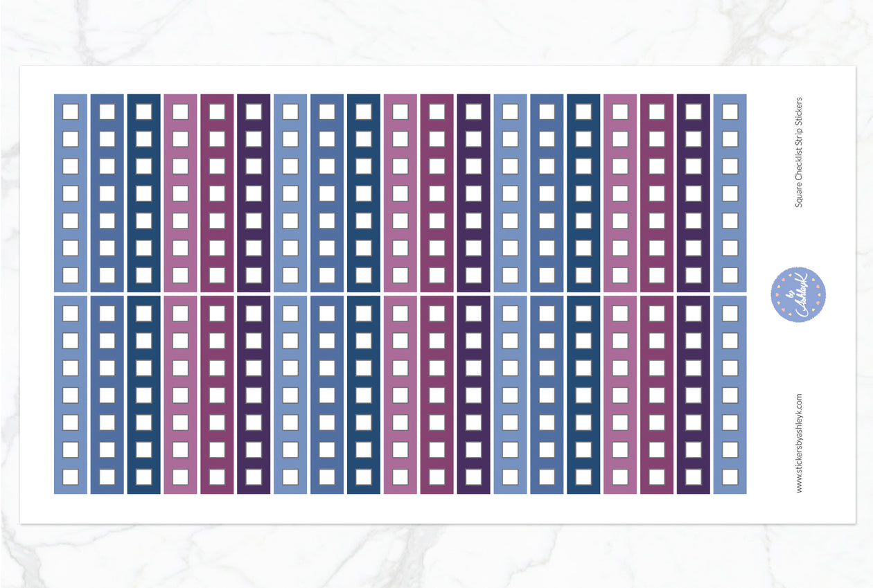 Square Checklist Thin Strip Stickers - Blueberry