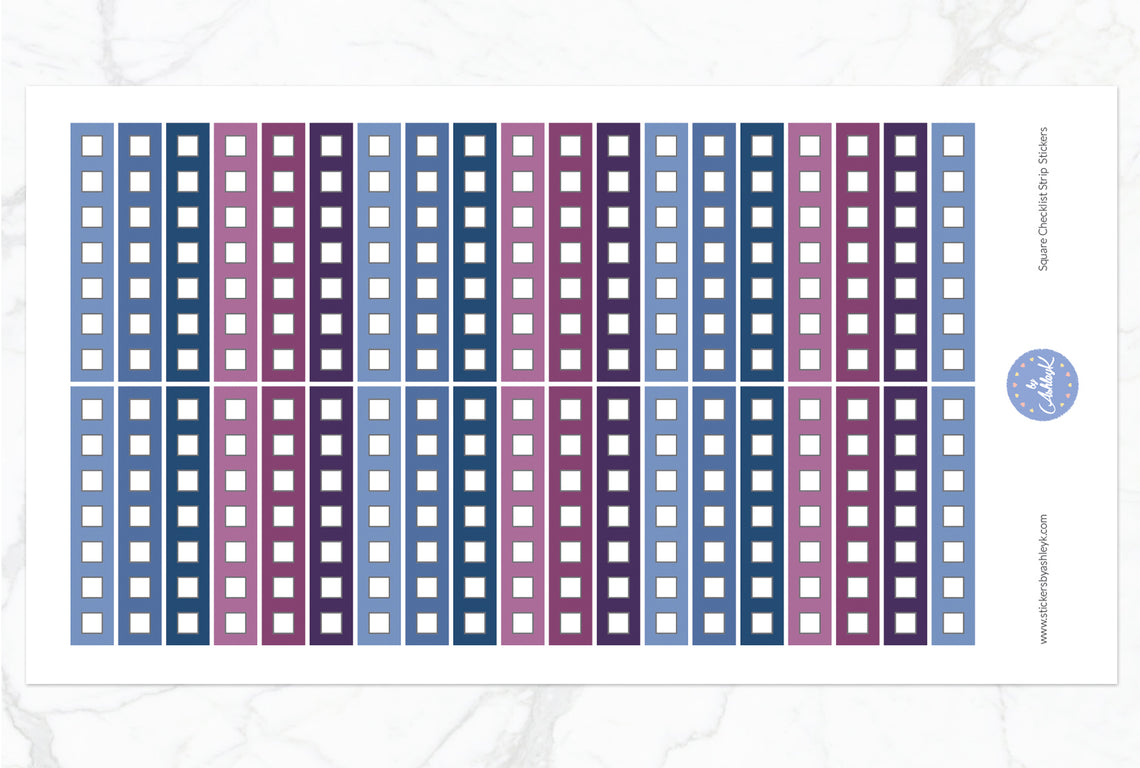 Square Checklist Thin Strip Stickers - Blueberry