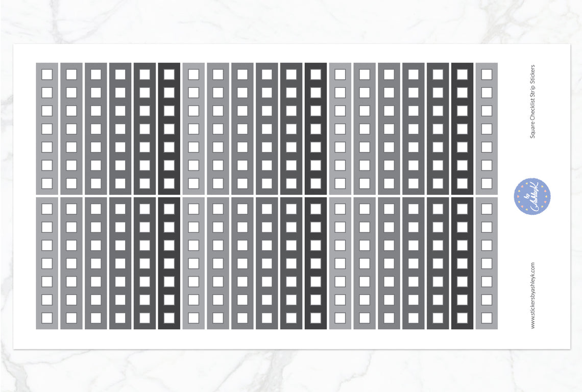 Square Checklist Thin Strip Stickers - Monochrome