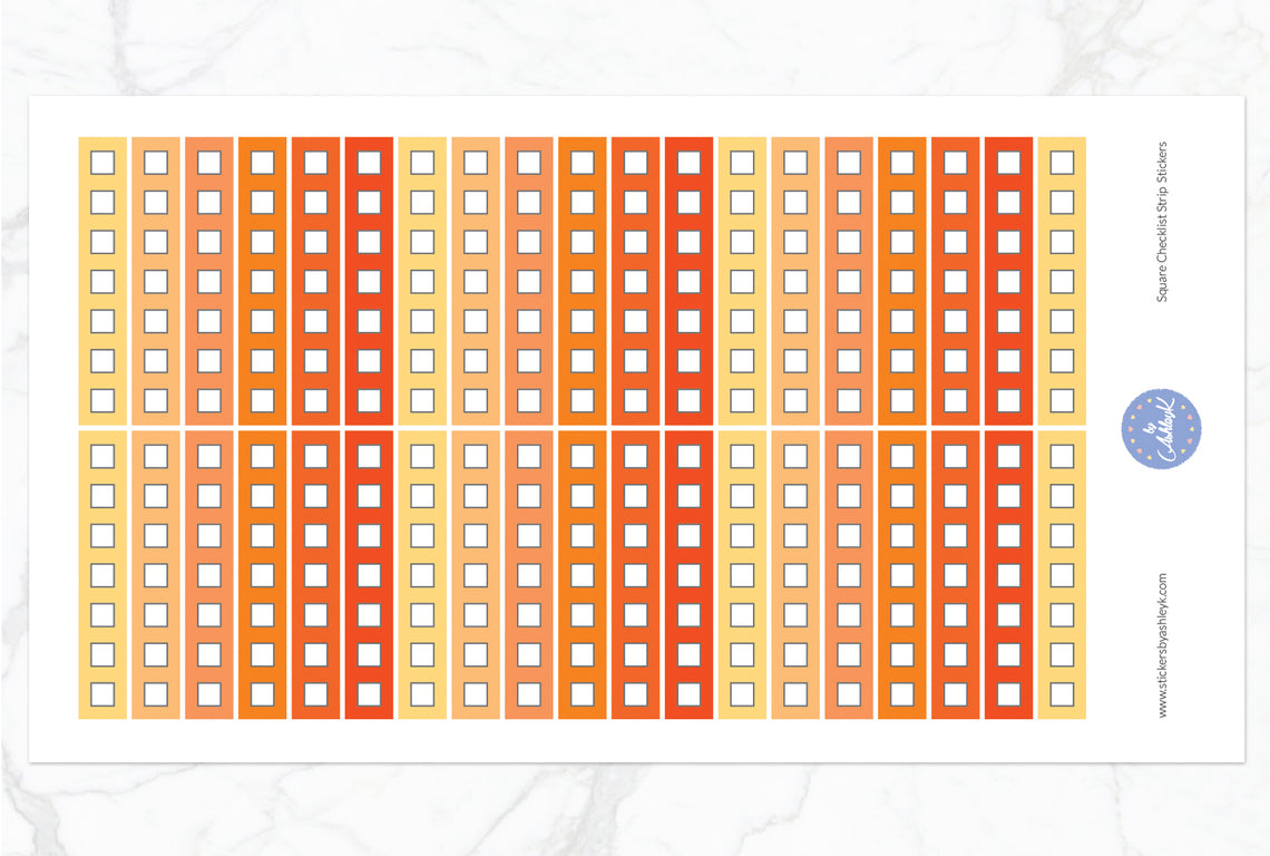 Square Checklist Thin Strip Stickers - Orange