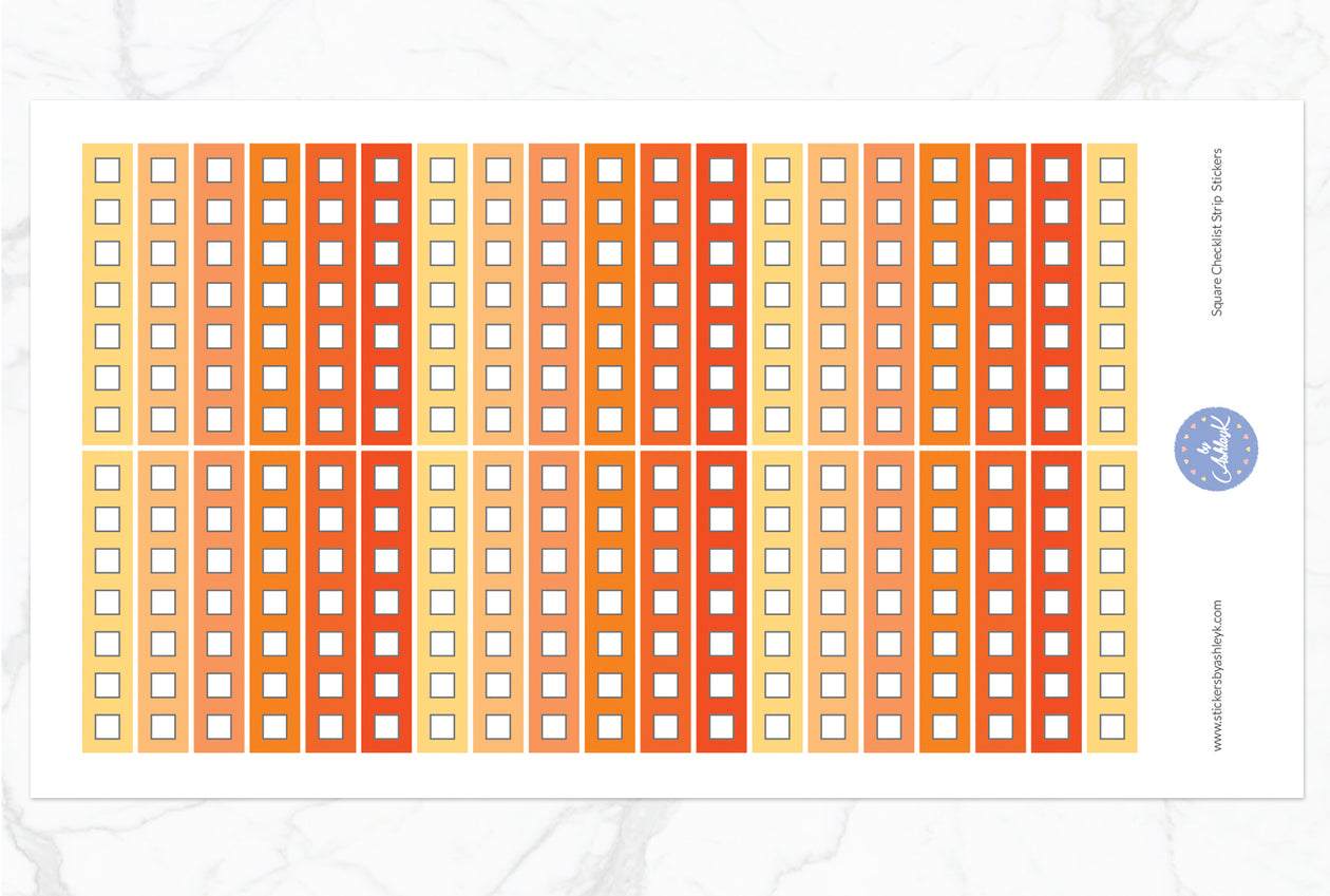 Square Checklist Thin Strip Stickers - Orange