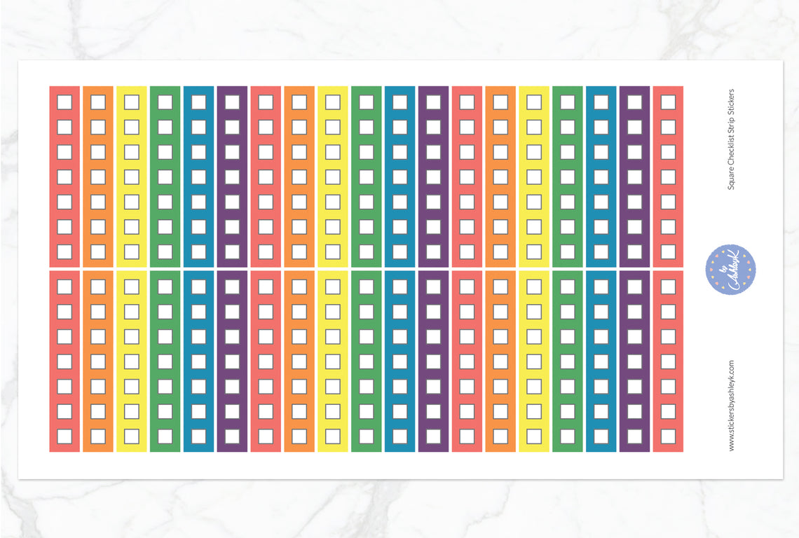 Square Checklist Thin Strip Stickers - Pastel Rainbow