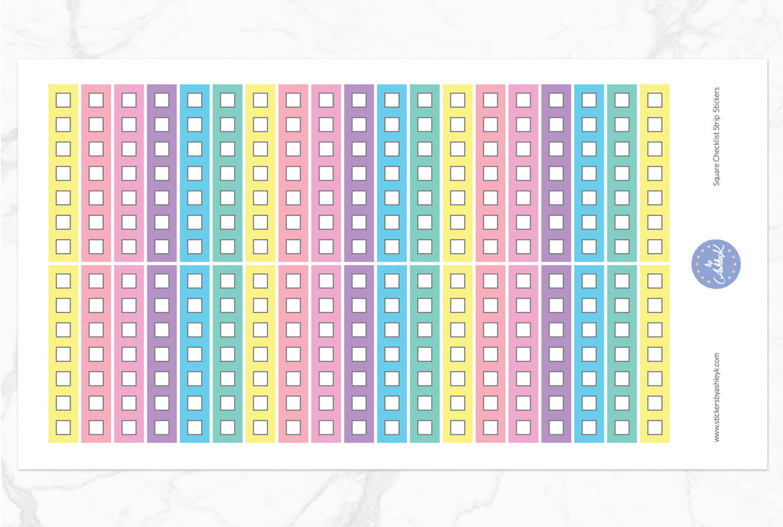 Square Checklist Thin Strip Stickers - Pastel