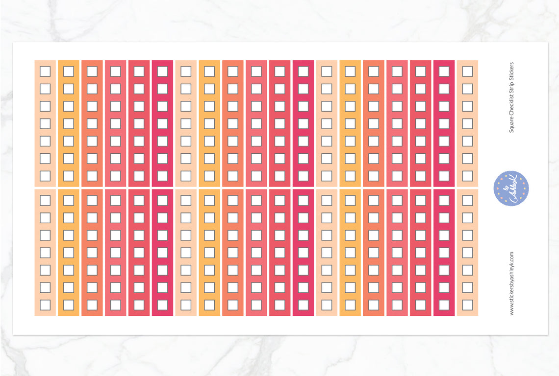 Square Checklist Thin Strip Stickers - Peach