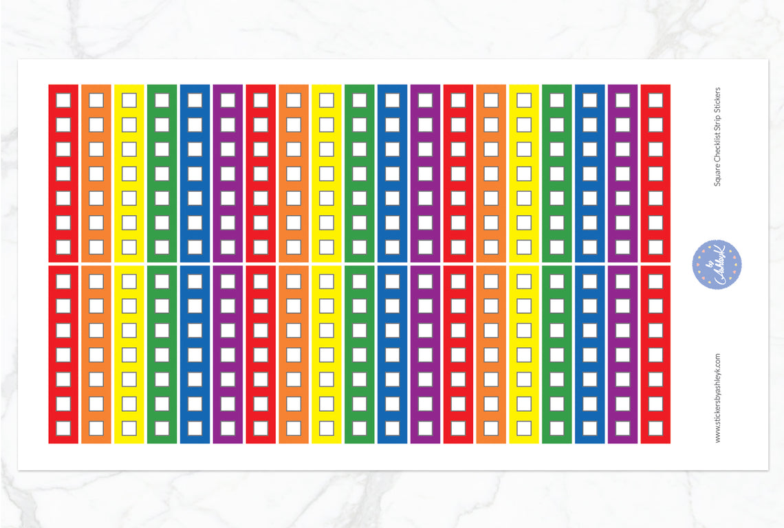 Square Checklist Thin Strip Stickers - Rainbow