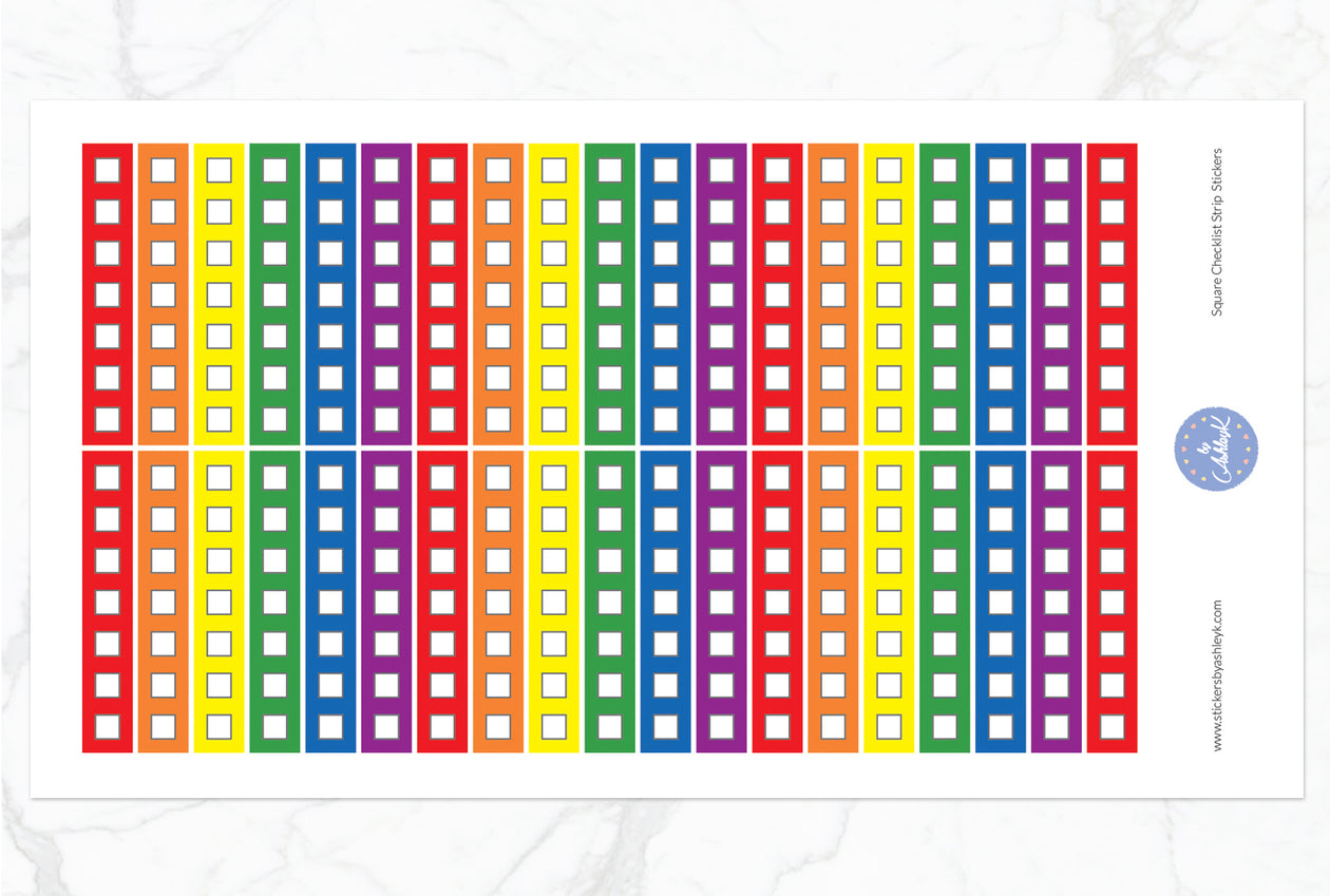 Square Checklist Thin Strip Stickers - Rainbow