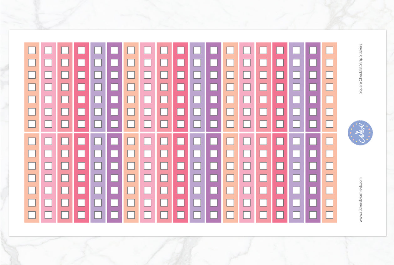 Square Checklist Thin Strip Stickers - Raspberry