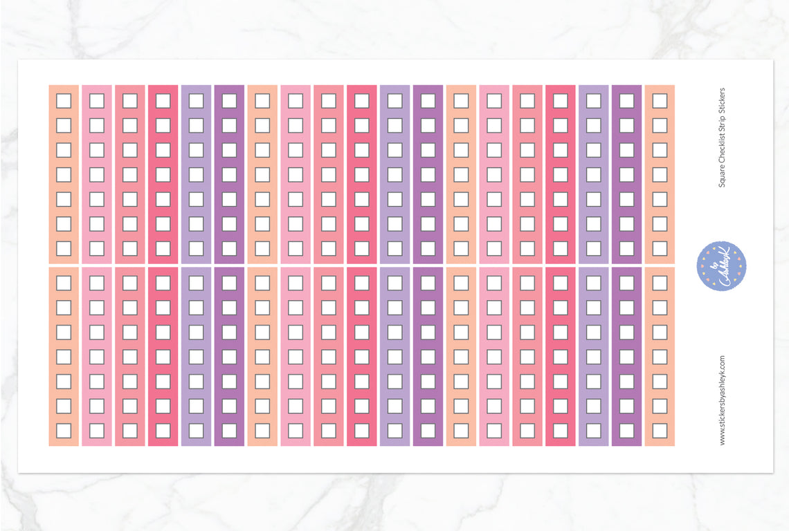 Square Checklist Thin Strip Stickers - Raspberry